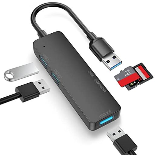 USB 3.0ハブ バスパワー LUONOCAN 小型スリムのUSBアダプター USB3.0/2.0ポート TF/SDカードリーダー 増設マルチハブPS3/4/5 ぱそこんなど対応 ブラック(5IN1)