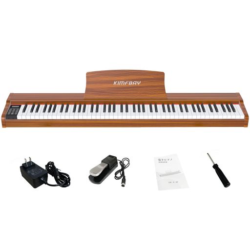 【優れた音質】KIMFBAY電子ピアノは、先進的なフランス製Dream5704サウンドチップを搭載し、高品質なサウンドの旅をお届けします。明るい高音と暖かい低音を再生するデュアルスピーカーを搭載しています。ユニークな木目調のデザインは、どんな空間にもエレガントさをプラスし、インテリアのスタイリッシュなアクセントになります。 【フィンガーセンサー電子ピアノ88鍵盤】88個のフルサイズのセミウェイトキーが力の感覚を軽減し、より敏感なタッチ応答を提供します。ピアノの鍵盤を弾く強さによって音量が変化します。滑らかなキーは演奏中の滑りを防ぎ、色褪せを防ぎ、高い輝きが長く続きます。 【豊富な機能】ピアノ鍵盤には膨大な音楽ライブラリがあり、128音色、128ポリフォニー、88デモ曲、100リズムを提供します。サスティン、録音/再生、メトロノーム、コード、デュアル鍵盤、トランスポーズなど、実用的で便利な機能も多数搭載しています。初心者でも経験豊富なミュージシャンでも、KIMFBAYピアノキーボードは新しい音楽の地平を探求し、全体的な演奏体験を向上させるのに役立ちます。