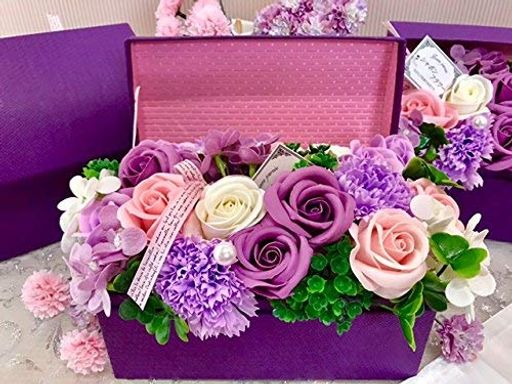 楽天U-JIN SHOP 楽天市場店フレグランス シャボンフラワー ソープフラワー 薔薇 枯れない 花 溢れる お花 ボックス タイプ プレゼント 母の日 父の日 出産祝い 結婚祝い お見舞い 誕生日 石鹸 香り ギフト お祝い ラッピング 包装 （パープルボックス）