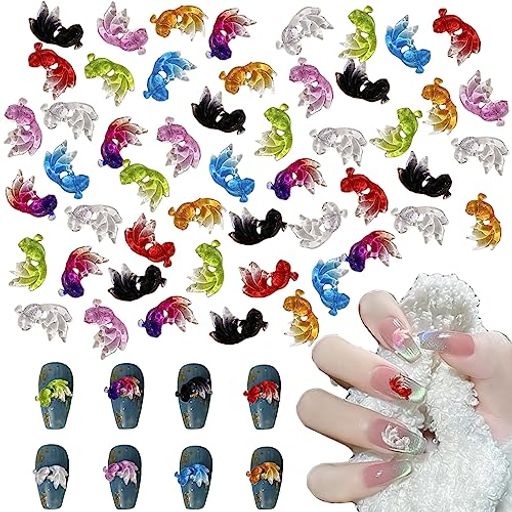 ネイルパーツ金魚50個セット立体ネイルデコパーツグラデーションカラー大きめ可愛いネイルアートアクセサリーパーツレジンパーツハンドメイドカラフル(金魚)