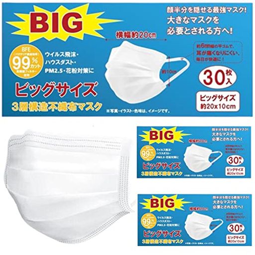 3箱 マスク 大きめ 不織布 メンズ 耳が痛くならない ビッグサイズ マスク 大きなマスク 3XL ビッグマスク (3)