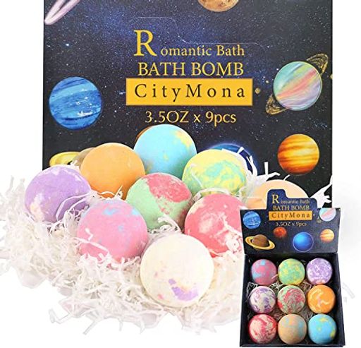 CityMonaバスボムギフト女性入浴剤セット詰め合わせ9個100g/枚宇宙人気バスボール天然潤い炭酸バブ豊かな泡エッセンシャルオイル含まれカラフル香り女の子男...