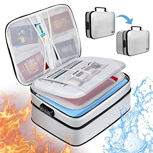 耐火バッグ耐火ケース耐火金庫書類ケース集金袋手提げ金庫貴重品入れ大容量10CM高さ調節可能鍵付き金庫..