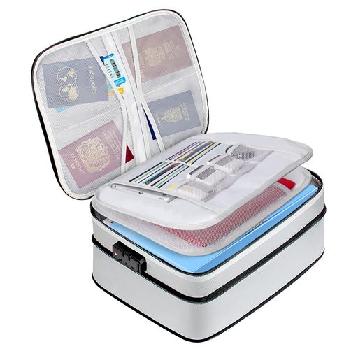 耐火バッグ耐火ケース耐火金庫書類ケース集金袋手提げ金庫貴重品入れ大容量10CM高さ調節可能鍵付き金庫耐火収納ボックス3層式整理分類書類収納バッグ金庫家庭用防水耐火パスワードロ…