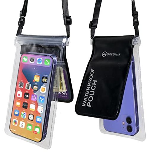OREUNIK防水電話バッグ(2パック) IPHONE 14 13 12 PRO MAX SAMSUNG GALAXY S11/S10/S9 用防水ケーススクリーンタッチセンシティブ2層のデザインポケットIPX8携帯電話ドライバッグ (BLACK)