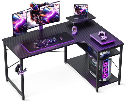 ODKゲーミングデスクl字パソコンデスク幅110机デスクdesk棚付き在宅勤務pcデスク卓子勉強机L字型組立簡..