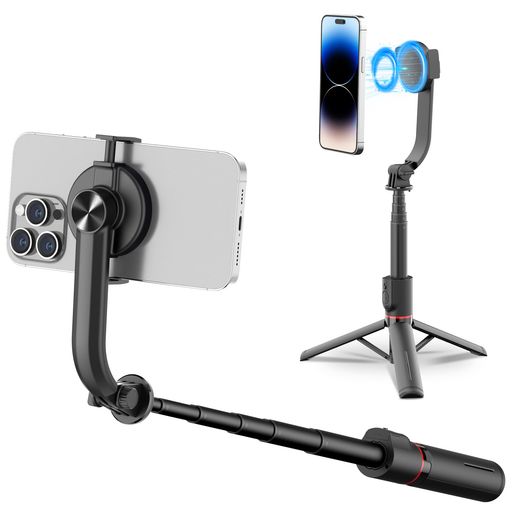 SHANSHUI MAGSAFE 自撮り棒 三脚 6段伸縮 磁気やクリップでスマホをしっかり固定 スマホスタンド 片手操作 角度調整可能 10M遠隔操作 リモコン付き IPHONE/ANDROID対応 ビデオ通話 撮影 会議などに最適 (ブラック)
