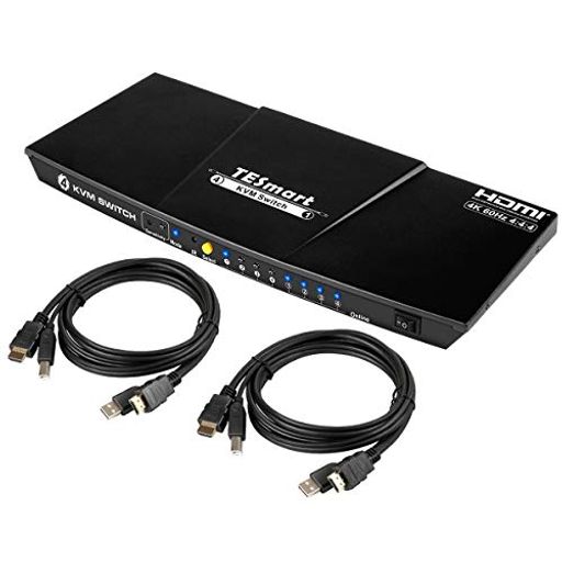 TESMART HDMI KVM SWITCH 4ポートKVMスイッチ 4K60HZ PC切り替えサポートマルチメディアキーボード&MOUSE USB2.0機器は最高4台のコンピュータにコントロールするサーバ、DVRを制御|