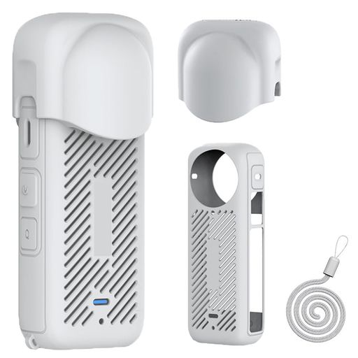 LINGHUANGInsta360x4レンズカバー用本体保護カバーハンドストラップセット組放熱性インスタ360x4カバーシリコンカバーX4保護ケース全面保護Insta360X4カメラアクセサリーに適用(3点セット入グレー)