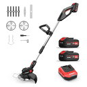 ナウィン充電式草刈機20V4.0Ahバッテリー2個付属超軽量2.1kg6インチ静音設計伸縮式(100-138cm)60度角度調整可能3種類刃付き芝刈り/雑草/畑作業用家庭用/農園用電動草刈機(6インチ式)