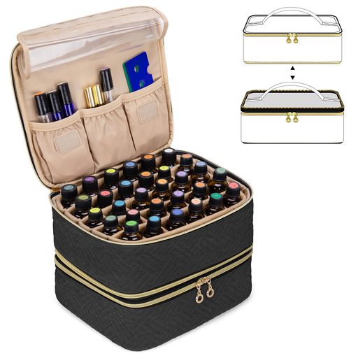 Luxjaアロマケース60本用(5ml-30ml)精油ケースエッセンシャルオイル収納アロマ持ち運びブラック