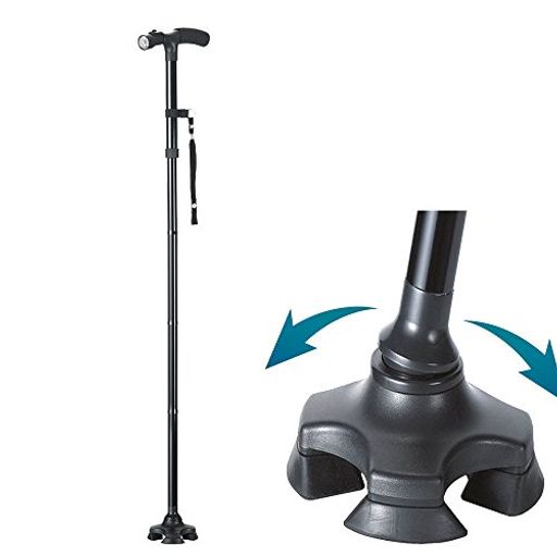 イーチャンスケーンセーフロング単品杖ステッキ4点支持折りたたみ軽量介護歩行補助伸縮式ledライト搭載イーチャンスe-chancecanesafe