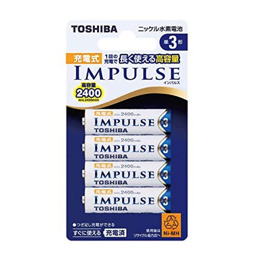 TOSHIBA ニッケル水素電池 充電式IMPULSE 高容量タイプ 単3形充電池(MIN.2400MAH) 4本 TNH-3A 4P