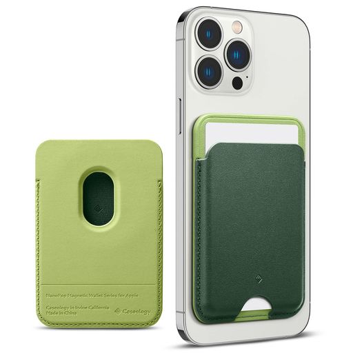 CaseologyMagSafe対応カードケースマグネット内蔵ヴィーガンレザー高級スリムウォレットツートンカラーiPhone15iPhone14iPhone13シリーズ対応カード入れナノポップ-アボグリーン