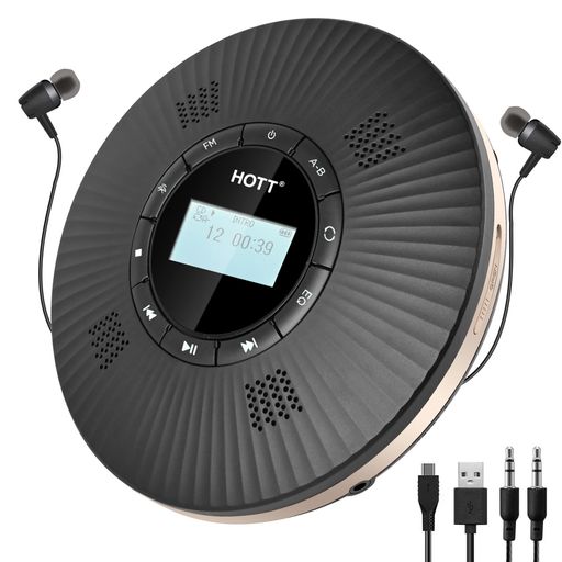 ポータブルCDプレーヤーBLUETOOTH対応 コンパクトCD プレイヤー 1800MAHバッテリーUSB 充電式 CDウォータマン HOTT