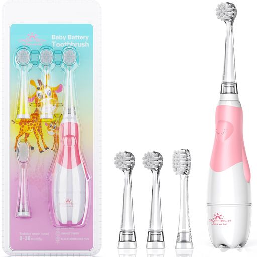 DADA-TECH赤ちゃん電動歯ブラシ、音波幼児歯ブラシ、ソニックテクノロジー搭載、ピンク、0～3歳児向け