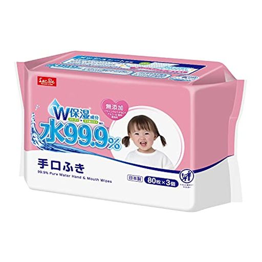 レック(LEC)純水ベビーケア99.9%手口ふきメッシュシート80枚x3個(240枚)コラーゲンモモ葉エキスW保湿成分配合弱酸性日本製