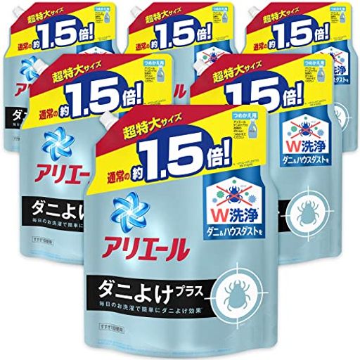 【ケース販売】アリエール 液体 ダニよけプラス 洗濯洗剤 詰め替え 超特大 1.36KG 6個