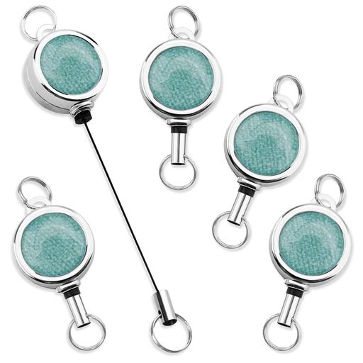 [RJ-Sport]吊り下げ名札用リール-[5個セット]伸縮キーホルダーIDカードリール350mmまで伸びる亜鉛合金..