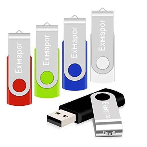 5個セット 8GB USBメモリ EXMAPOR USBフラッシュメモリ 回転式 ストラップホール付き 五色(黒、赤、緑、青、白)