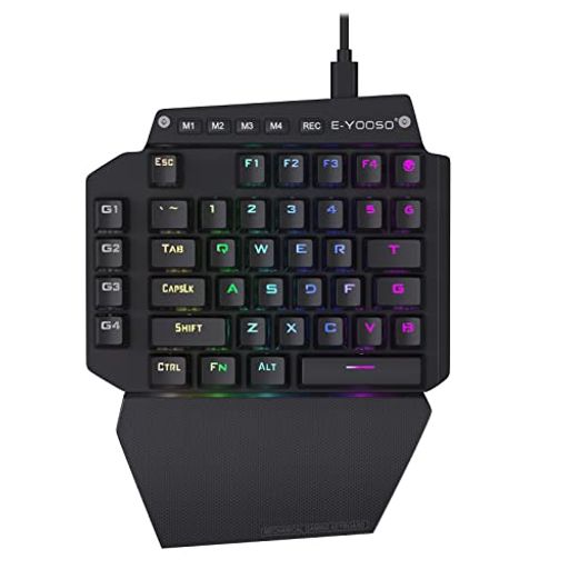 E元素片手ゲーミングキーボード44キー 青軸メカニカルキーボード USB有線コンパクト設計 RGB発光LEDバックライト付き フルプログラム可能 LOL/PUBG/FORTNITE/WOW/DOTA/OW対応の片手ゲームキーボード (青軸ーブラック)