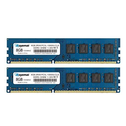 ROYEMAI 16GB å (2X8GB) DDR3L/DDR3 10600 1,333MHZ UDIMM 8GB PC3/PC3L-10600U DIMM  2RX8 1.35V/1.5V CL9 ǥȥå RAM