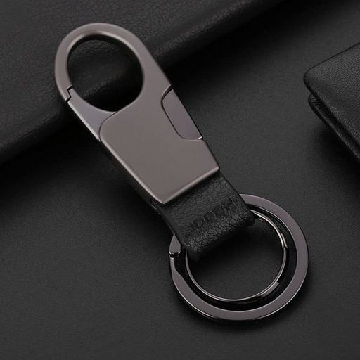 [AIXUAN]亜鉛合金と黒い革のキーホルダーは2つのキーホルダーを持っています。(ギフトボックス付き)(タ..