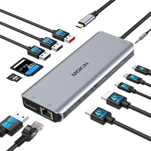 USB CドッキングステーションHDMI2つ 4K三画面出力MOKIN 13 IN1 USB Cトリプルディスプレイ 4K@60HZ/30HZ DP/2つHDMI100W急速充電PDポート10GBPSUSB3.1高速データ転送