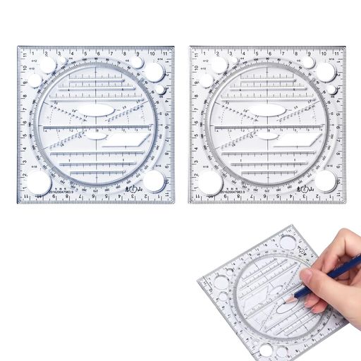 DOYIME 多機能描画定規 多形定規テンプレート  透明幾何図面 多機能図面ユニバーサル定規 描く学生のための テンプレート 描画テンプレート 製図物差し 定規セット 透明物差し 全円分度器 分度器 測定ツール 360度 多機能 耐久性