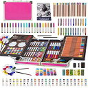 KINSPORY 画材ケース 139点入り アートクラフト 絵画 ぬりえ お絵かき アートセット スケッチパッド付き デラックス ポータブル 二層 アルミニウム...
