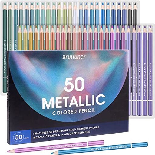 ROLENESS 色鉛筆 メタリック 50色 金属色 油性 子供 大人 塗り絵 色鉛筆セット メタルカラー プロ柔らかい芯 プレゼント 鉛筆削り付き