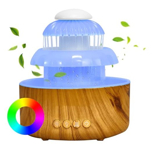 加湿器 長期加湿タイプ 雨付ききのこ雲ディフューザー LEDナイトライト8色変化 600ML 卓上噴水 ベッドサイド 睡眠用 乾燥防止 寝室や部屋に適用