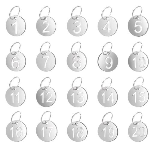 LIKENNYドア番号タグ(23mm/ステンレス鋼)鍵番号札クローク両面キーリング付き1~20(3)