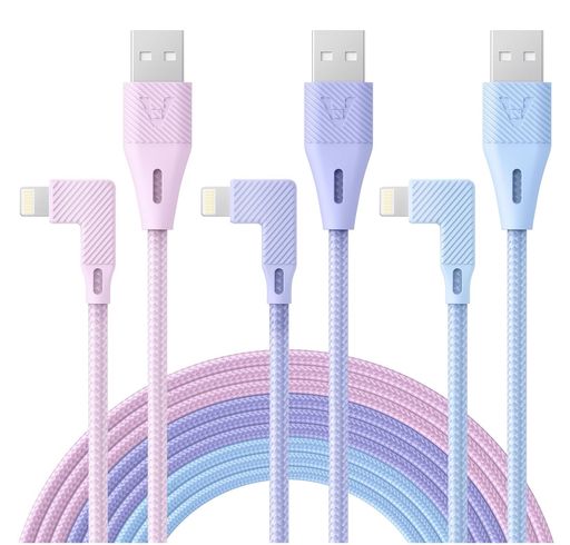 iPhone充電ケーブル2ml型3本パック|ロングライトニングケーブル2m|アイフォン充電ケーブル急速充電対応高耐久|iPhone14131211XSMaxXRX88PlusiPad対応(3色セット)(2)