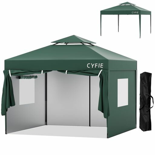 CYFIEタープテント3mx3mサイドシート4枚付ワンタッチタープ風抜けベンチレーター付テントワンタッチ高さ3段階調節ワンタッチテント日除けコーティング高耐水加工タープワンタッチタープ…