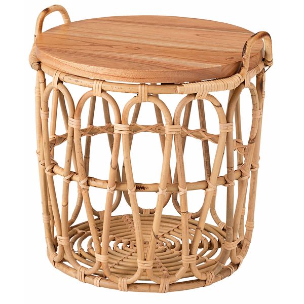 サイドテーブル 約幅43cm ナチュラル 天然木 ミンディ ラタン バスケットテーブル リビング インテリア..