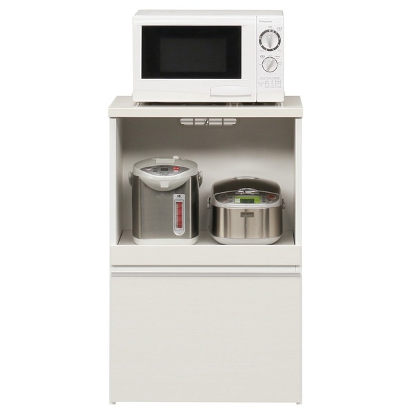 キッチンカウンター レンジボード 幅60cm ホワイト 木目調 2口 コンセント スライドテーブル 引き出し付き 日本製 国産 キッチン収納 キッチンボード キッチンラック 完成品 玄関渡し【代引不可】