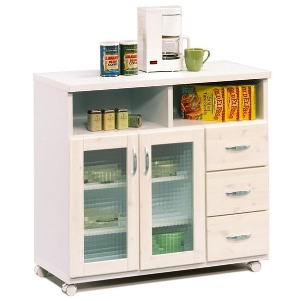 キッチンカウンター キッチン収納 幅89cm ホワイト 日本製 木製 キャスター付き カントリー調 キッチン..