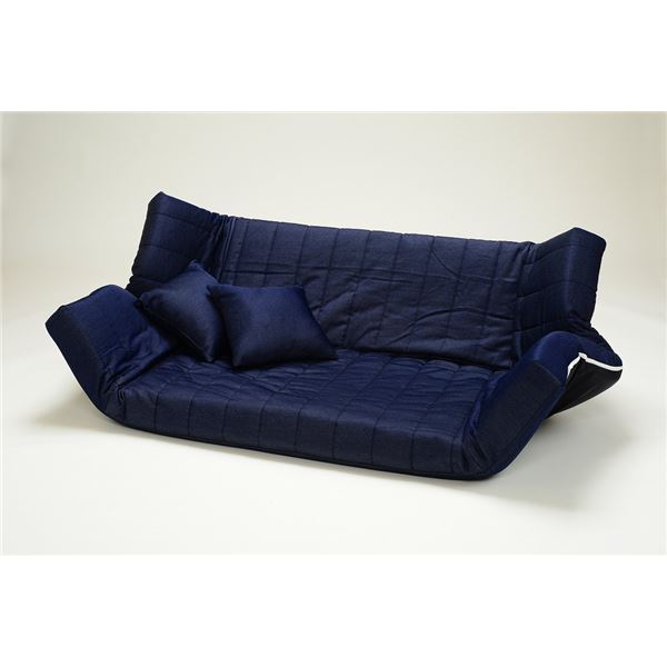 お買い物マラソン限定10%OFFクーポン 低反発 リクライニングソファー/ローソファー 【2人掛け デニム生地 インディゴ】 肘付き 同色クッション2個付き 日本製【代引不可】