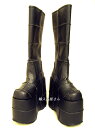 選べる靴用品プレゼント付 DEMONIA by Pleaser (デモニア プリーザー)Unisex/ゴスロリ系!つぎはぎパッチデザイン/17cmヒール/超厚底ロングブーツ/つや消し黒 地雷系 靴 Stack-301-BLKPU