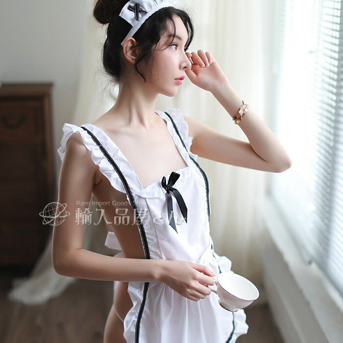 乐天商城 - セクシー エプロン 過激 メイド コスプレ 大人のコスチューム 可愛いフリル 超過激 エロい 裸エプロン 透け カチューシャ tバック付き レディース インナー 下着 ナイトウェア セクシーランジェリー 衣装 仮装 大きいサイズ ハロウィン イベント パーティー ホワイト 白