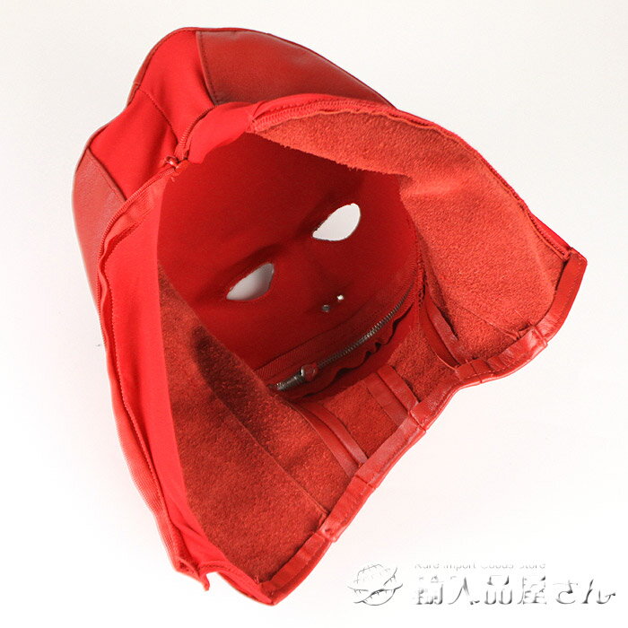 プロレス系 全頭マスク 口開き 口出し 目だし 女性用 男性用 本革 ナッパレザー ナパレザー かぶりもの 仮面 覆面 ブラック 黒 レッド赤 ビジュアル系 ライブ セクシー ボンデージファッション ボンテージ ファスナー 衣装 コスプレ ハロウィン 仮装 小さいサイズSMからLまで