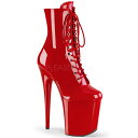 選べる靴用品プレゼント付 取寄せ Pleaser プリーザー 超厚底 ショートブーツ アンクルブーツ エナメル赤 レッド ハイヒール高約20cm レディース 大きいサイズ レースアップ ピンヒール サイドジッパー付き ポールダンス ライブ FLAMINGO-1020 FLAM1020/R/M