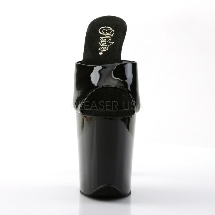 送料無料 取寄せ Pleaser プリーザー レディース 厚底 サンダル 厚底サンダル 厚底ミュール ハイヒール エナメル黒のアッパー 黒(ブラック)ソール 超厚底 20cmヒール ポールダンス 靴 大きいサイズ コスプレ ライブ FLAMINGO-801 FLAM801/B/M