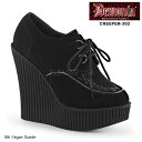 選べる靴用品プレゼント付 DEMONIA デモニア Pleaser プリーザー 即納 ウェッジソールパンプス 厚底パンプス 靴紐レースアップ レディース スエード調合皮素材 ブラック黒 原宿系 ライブ イベント 衣装 パンクロック ゴスロリ 地雷系 靴 CREEPER-302 CRE302/BVS(4)