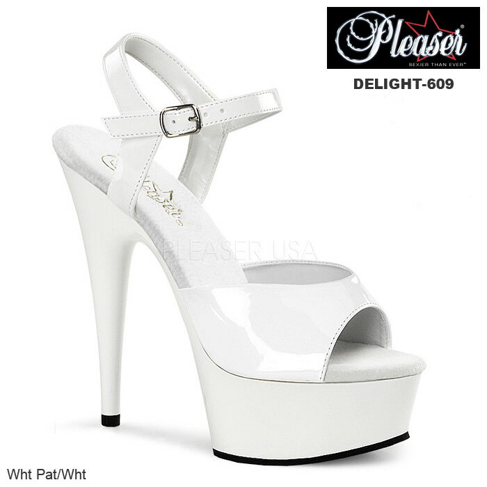 選べる靴用品プレゼント付 Pleaser(プリーザー) アンクルストラップ厚底サンダル エナメル白 DELIGHT-609◆取り寄せ