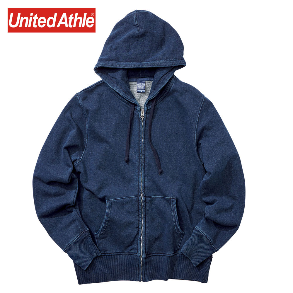 ユナイテッドアスレ ジップアップパーカー メンズ United Athle ユナイテッドアスレ パーカー 無地 長袖 12.2オンス 12.2oz フルジップパーカー スウェット スエット フード 上着 トップス 厚手 パーカ 裏パイル メンズ レディース 大きいサイズ デニム インディゴ ワンウォッシュ S M L XL 390501 3905-01