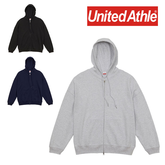 ユナイテッドアスレ ジップアップパーカー メンズ United Athle ユナイテッドアスレ パーカー 無地 長袖 10オンス 10oz フルジップパーカー ビッグシルエット スウェット スエット フード 上着 トップス 厚手 パーカ 裏パイル メンズ レディース 大きいサイズ 秋冬 ブラック 黒 アッシュ ネイビー 紺 M L XL 5203-01 520301