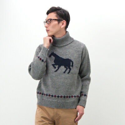 【SALE 50%OFF】OLDDERBY KNITWEAR オールドダービーニットウェアー メンズ ホースパターンタートルネックニット［M2012PP］【FW】【返品交換不可】