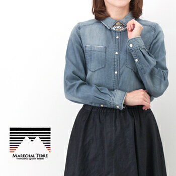 MARECHAL TERRE マルシャル テル レディース ビジュー付きデニムブラウス［ZMT134BL84］